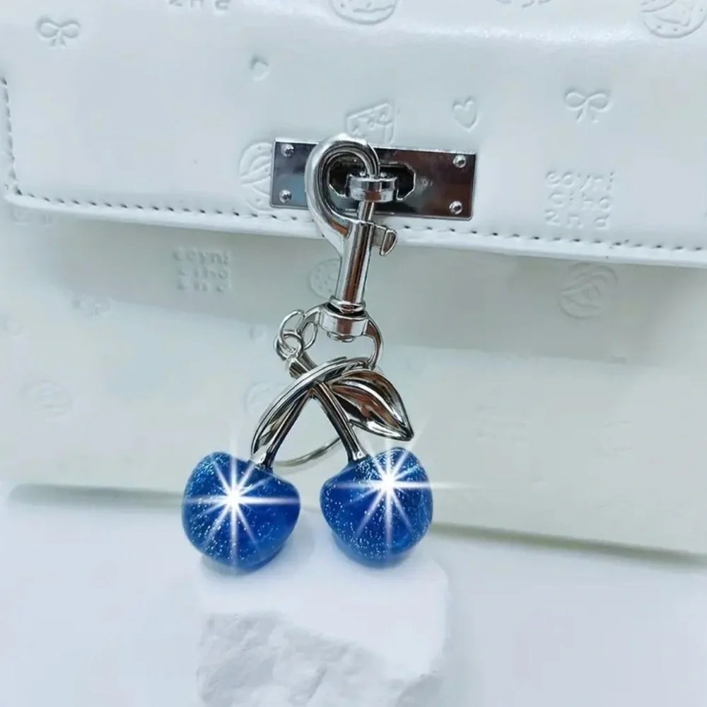 Cherries Blue & Silver Bag Charm Keychain, NEW